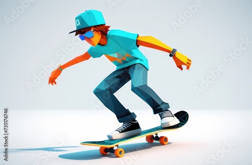 copy space, simple vector illustration, simple colors, skateboarding, a man with a skateboard in a flat style. The concept of summer sports. Summer Vacation Ads