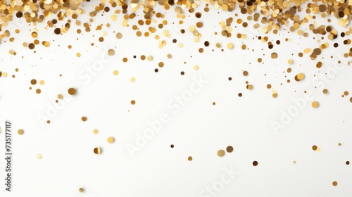 Beautiful abstract minimalistic background with golden small confetti and lots of space for texts in the center