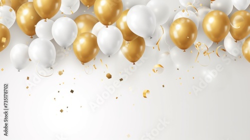 Off-centered Birthday Background with Gold and White Balloons, Featuring Large Copy Space Area