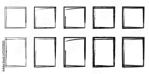 Grunge brush outline frames collection. Hand drawn sketch frame set. Rectangle pencil frames border shape elements. photo