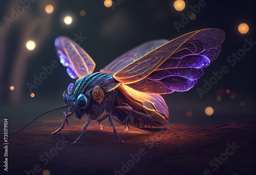 Generative AI: antasy insect flying with light on its body © Fleur