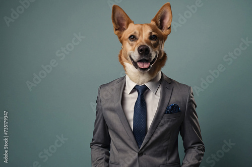 funny portrait of a german shepherd dog in a suit