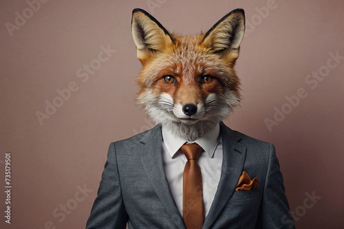 funny portrait of a fox in a suit