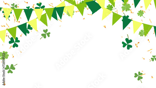 St. Patrick's Day greeting card, frame party with clover and triangle pennants chain