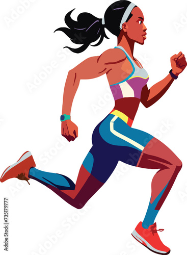 black sportswoman in tracksuit running and training-