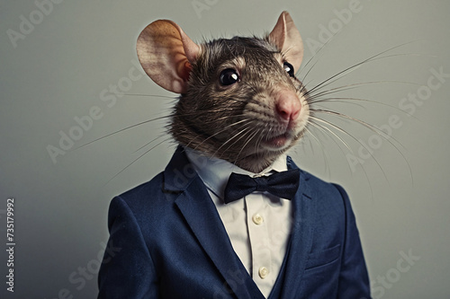 Anthropomorphic rat in a suit photo