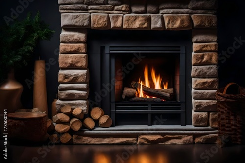 photo of a cozy fireplace with stonewall