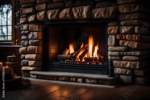 photo of a cozy fireplace with stonewall