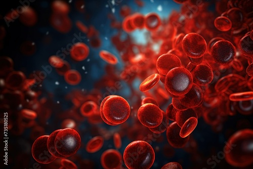 Macro red blood cells, thrombocytes in motion photo