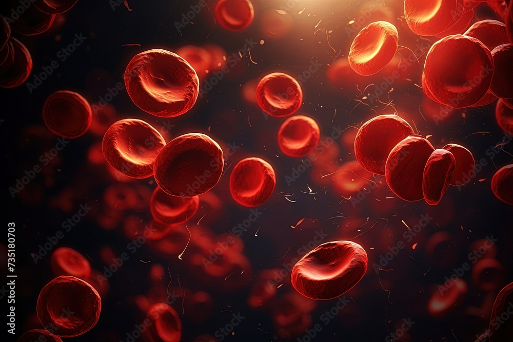 Macro blood cells in human body, anatomy poster - obrazy, fototapety, plakaty 