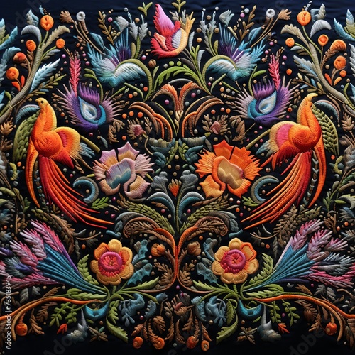 illustration of karchobi embroidery , Generative ai photo