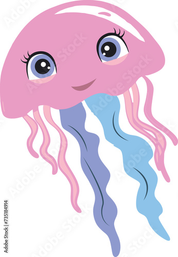 cute colorful jellyfish cartoon sea animal