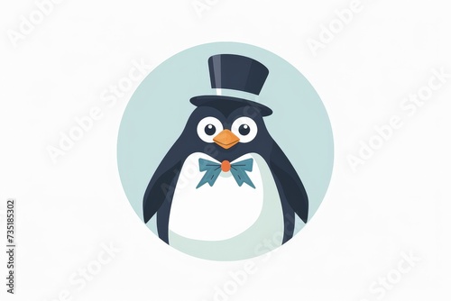 portrait of a penguin in a top hat in a circle, game character, 2d, white background   © Barbara Taylor