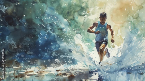 Energizing Watercolor Visions of Sport and Nature  Hydration and Active Life Interwoven