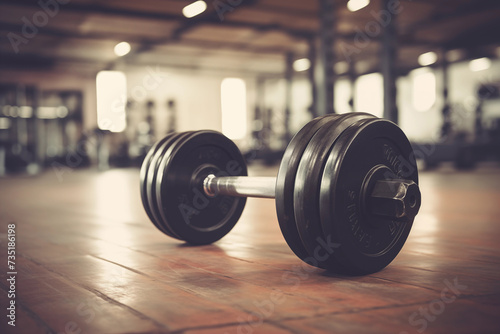 Dumbbell on the floor in gym retro vintage photography