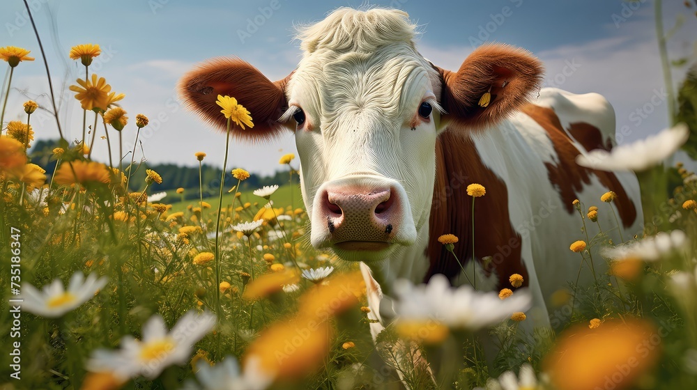 nature cow with flowers