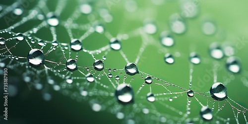 Spider dew web connection trap in morning raining drops decorative background view