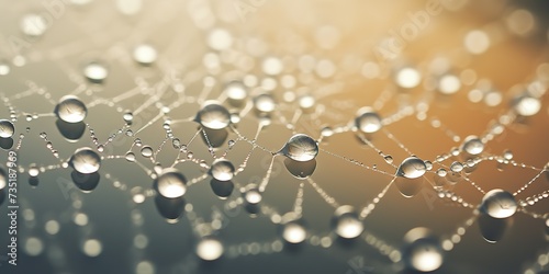 Spider dew web connection trap in morning raining drops decorative background view