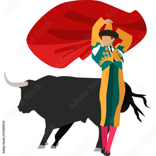 Toreador and bull performance vector icon isolated on white