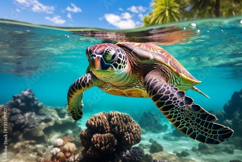 sea turtle under sea 
