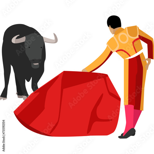Toreador and bull dancing corrida vector icon isolated on white