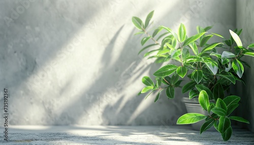 Plant in white pot on concrete wall background. 3d rendering