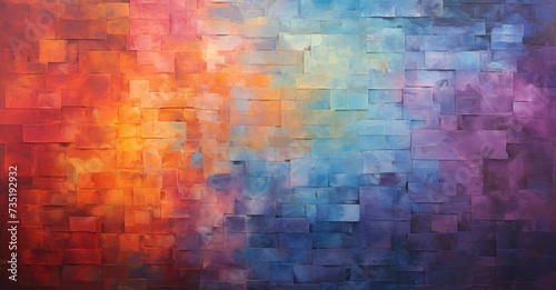 a brick wall with colorful paint on it © ArtCookStudio