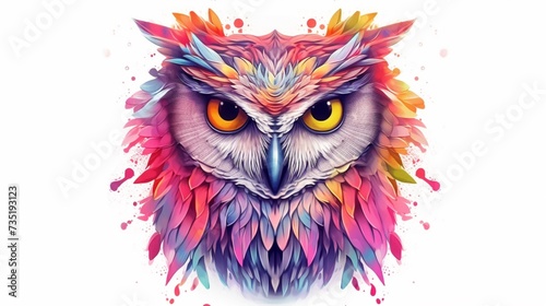 Psychedelic owl head tattoo white background.Generative AI © shuvodesign