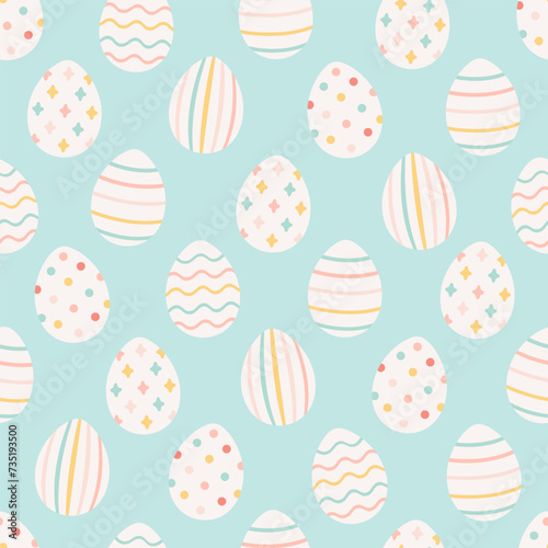 Easter eggs seamless pattern. Painted colorful eggs. Happy Easter. Vector illustration in flat style