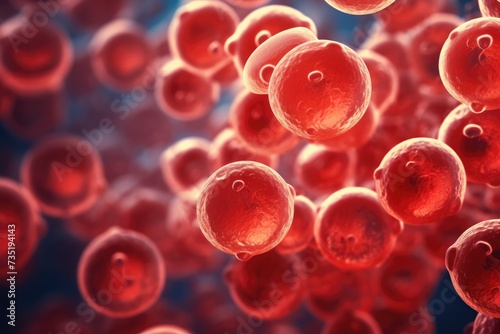 Red blood cells, 3d rendering of red blood cells in high detail with blurred background, AI generated