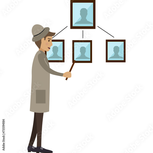 Detective investigating crime vector icon isolated on white