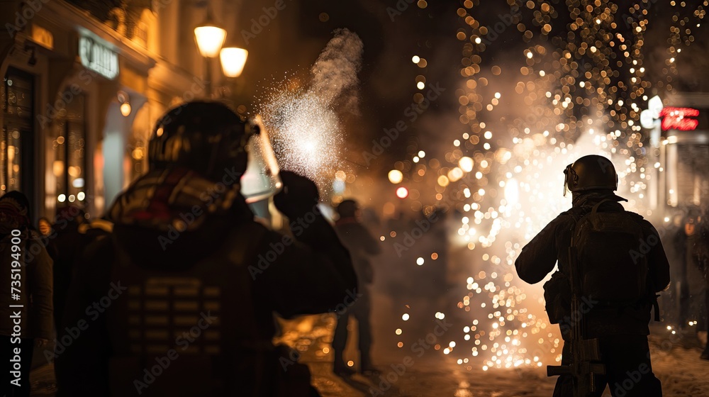 Demonstrators clash with police on the street