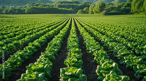 A lettuce field. Rows of vibrant lettuce, a symphony of green. photo