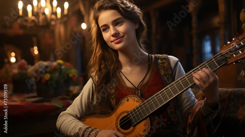 Woman With Long Hair Playing a Guitar