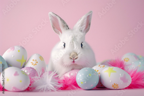 easter card  easter bunny with eggs  easter eggs and flowers  easter eggs in a basket  easter eggs and flowers on a white background  easter wall paper and background for social media 