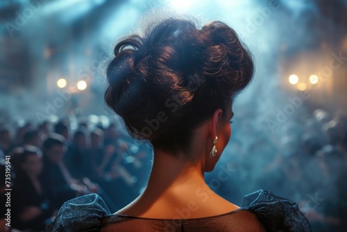 Woman with stylish hairstyle at a party photo