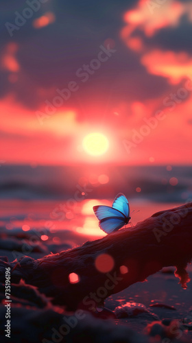 Butterfly against sunset background