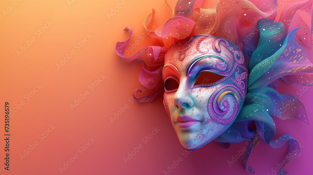 Theater mask on pink, green background Theater mask on pink, green background