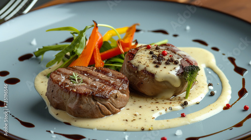 Meat medallions on a plate close-up