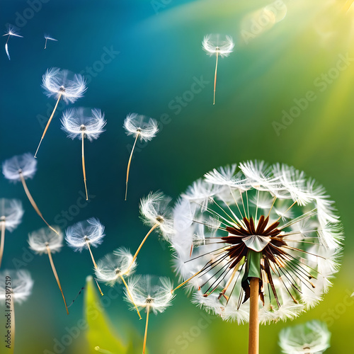 abstract blurred nature background dandelion seeds parachute abstract nature bokeh pattern Ai generative
