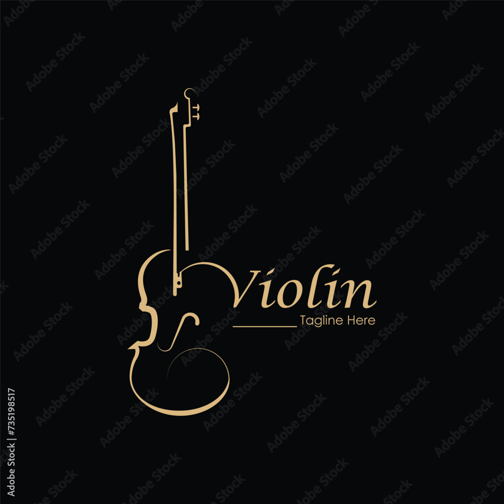 gold violin, Violin orchestra fiddle music silhouette logo design vector icon