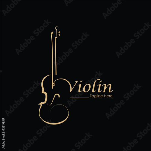 gold violin, Violin orchestra fiddle music silhouette logo design vector icon
