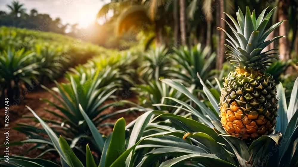 Fresh pineapple growing in the garden