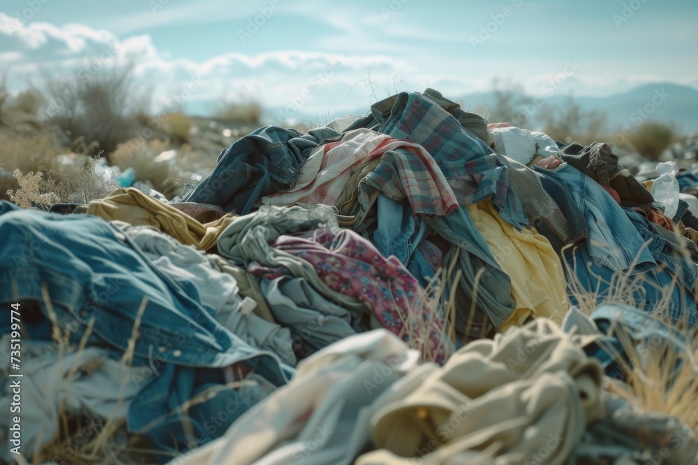 A pile of clothes left behind in the middle of a field. This image can be used to depict abandonment or a lost object in a natural setting A pile of clothes left behind in the middle of a field. This image can be used to depict abandonment or a lost object in a natural setting