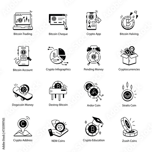 Blockchain Currencies Linear Icon Set 

