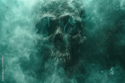 living skull in green smoke