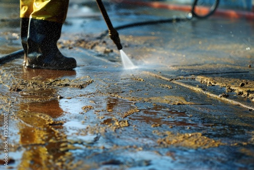 High Pressure Cleaning Equipment: Power Washing for Clean Sidewalks and Concrete Floors © AIGen