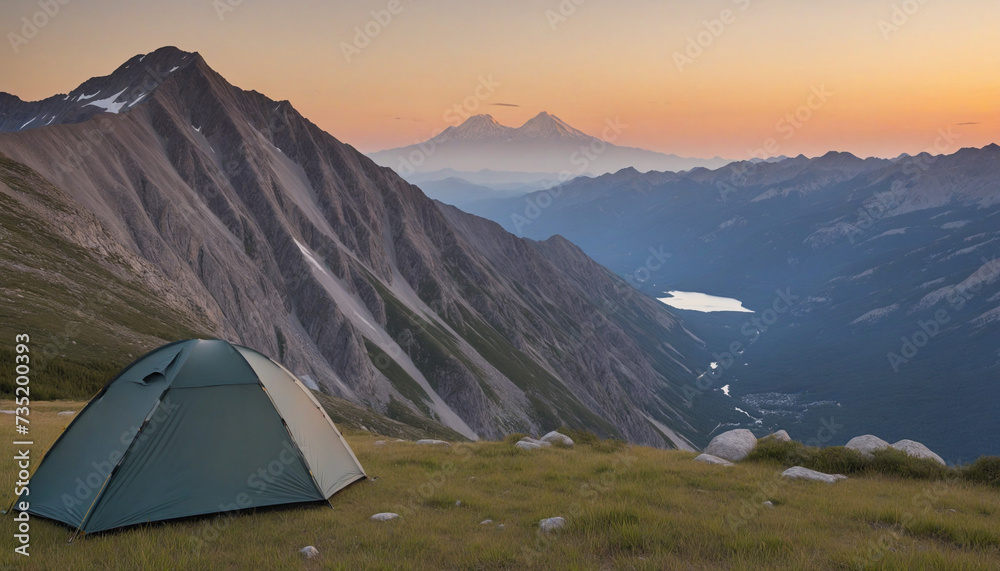Mountain sunset camping tent