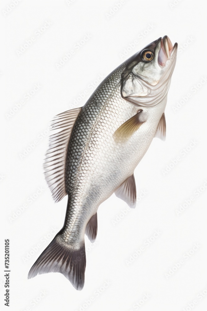Fototapeta premium A fish caught mid-air as it jumps out of the water. Perfect for illustrating motion and capturing the beauty of nature.