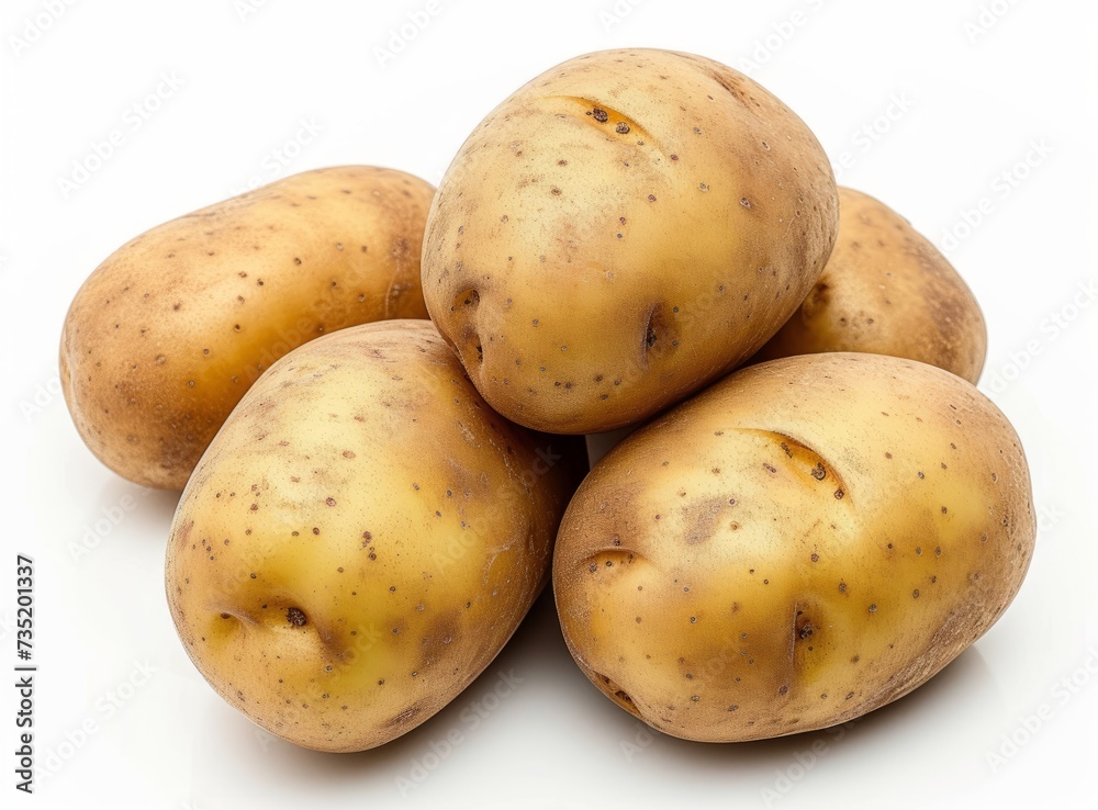 Fresh, raw potatoes of varying sizes and shapes, isolated on a white background. Fresh, raw potatoes of varying sizes and shapes, isolated on a white background.